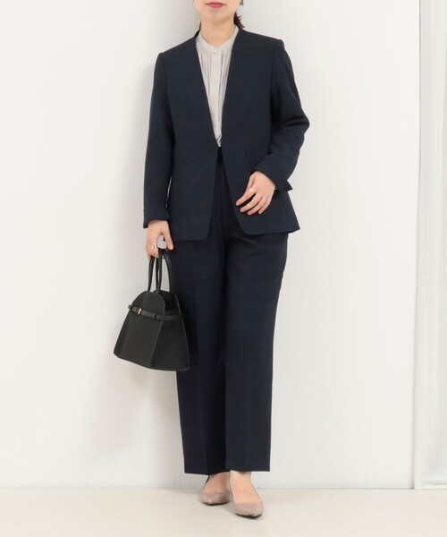 MICO COULIER（ミコクリエ）の「《セットアップ対応》ウールライクウインドペンノーカラージャケット（ノーカラージャケット・レディース・ブルー系その他/グレー系その他・38/36）」の4枚目の写真