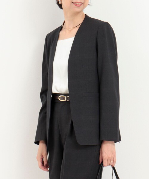 MICO COULIER（ミコクリエ）の「《セットアップ対応》ウールライクウインドペンノーカラージャケット（ノーカラージャケット・レディース・ブルー系その他/グレー系その他・38/36）」の12枚目の写真