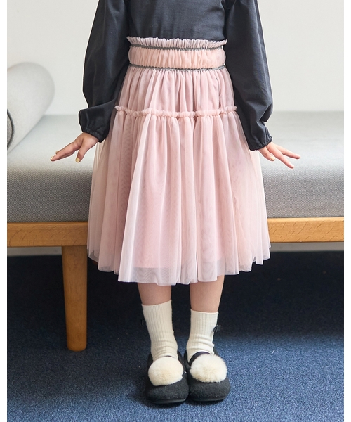 Lycee mine（リセマイン）の「ギャザーたっぷりチュールスカート（スカート・キッズ・ピンク/アイボリー/ブラック/ブルーグレー・150cm/140cm/120cm/130cm/110cm/100cm）」の4枚目の写真