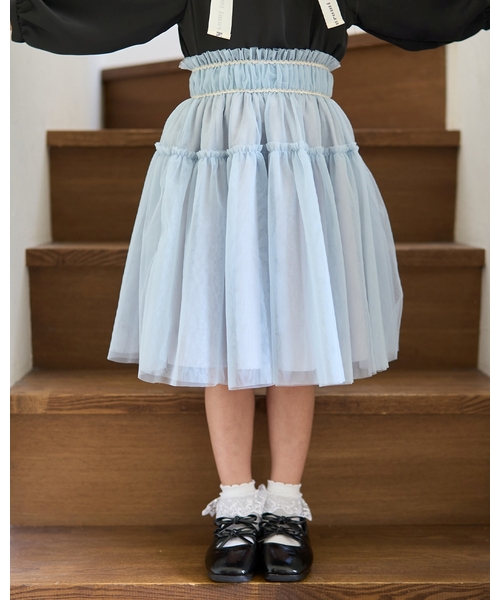 Lycee mine（リセマイン）の「ギャザーたっぷりチュールスカート（スカート・キッズ・ピンク/アイボリー/ブラック/ブルーグレー・150cm/140cm/120cm/130cm/110cm/100cm）」の3枚目の写真