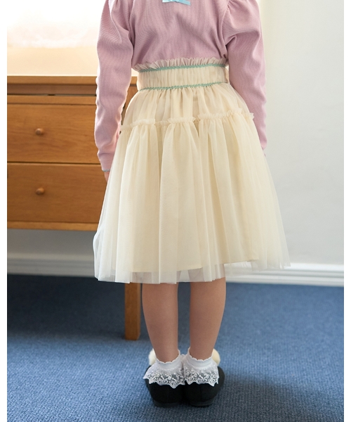 Lycee mine(リセマイン)の「ギャザーたっぷりチュールスカート【子供服】【キッズ】【女の子】(スカート・キッズ・ピンク/アイボリー/ブラック/ブルーグレー・150cm/140cm/120cm/130cm/110cm/100cm)」の16枚目の写真