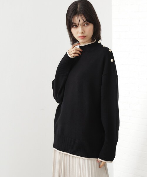 セール】【インしないで着られる】金ボタン ハイネックニット/毛玉に