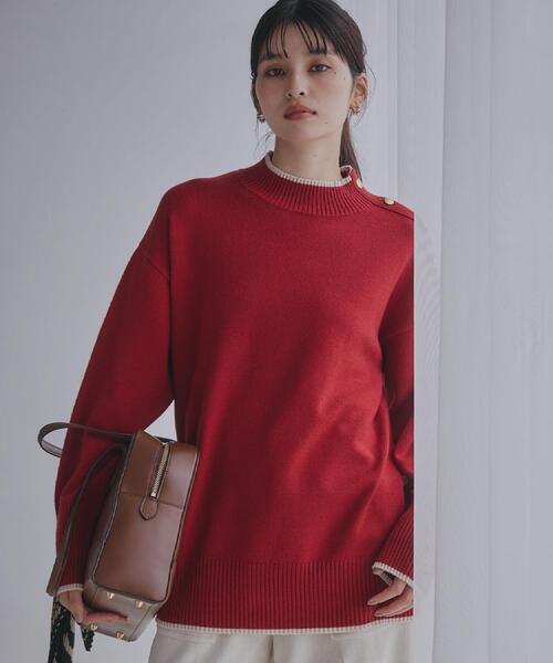 THE SHOP TK （ザ ショップ ティーケー ）の「【インしないで着られる】金ボタン ハイネックニット/毛玉になりにくい/静電気防止/洗濯機OK（ニット/セーター・レディース・ベージュ/ワインレッド/アイボリー系2/ブラック/グリーン系その他6・13/12）」の5枚目の写真