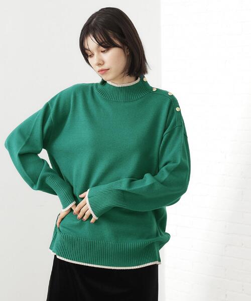 THE SHOP TK （ザ ショップ ティーケー ）の「【インしないで着られる】金ボタン ハイネックニット/毛玉になりにくい/静電気防止/洗濯機OK（ニット/セーター・レディース・ベージュ/ワインレッド/アイボリー系2/ブラック/グリーン系その他6・13/12）」の6枚目の写真