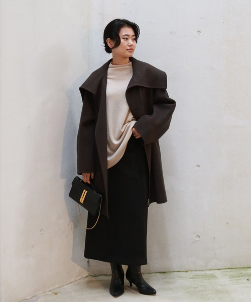 ウール混オーバーカラーリバーコート（その他アウター）｜Rouge vif