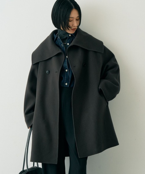 Rouge vif(ルージュヴィフ)の「ウール混オーバーカラーリバーコート(その他アウター・レディース・チャコールグレー/ネイビー・フリー)」の2枚目の写真