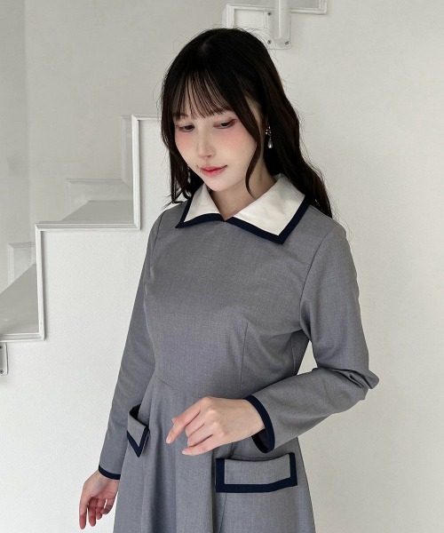 F i.n.t（フィント）の「ラインボウタイバイカラーワンピース（ワンピース・レディース・ライトグレー/ベージュ・FREE）」の3枚目の写真