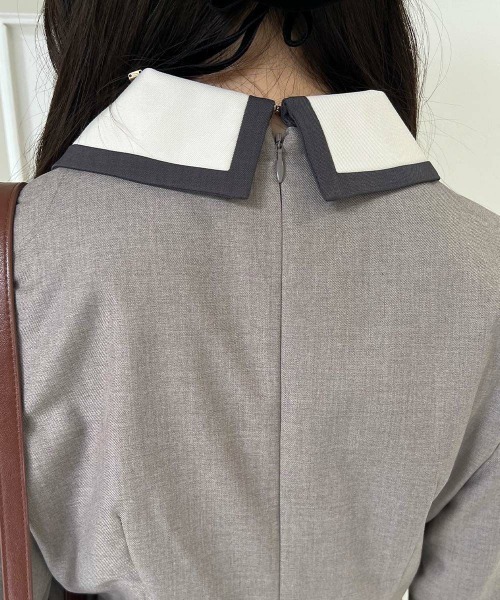 F i.n.t（フィント）の「ラインボウタイバイカラーワンピース（ワンピース・レディース・ライトグレー/ベージュ・FREE）」の9枚目の写真