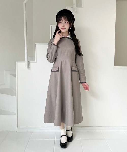 F i.n.t（フィント）の「ラインボウタイバイカラーワンピース（ワンピース・レディース・ライトグレー/ベージュ・FREE）」の11枚目の写真