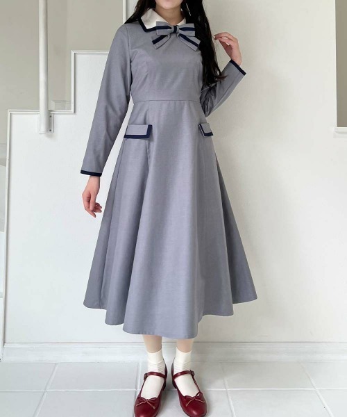 F i.n.t（フィント）の「ラインボウタイバイカラーワンピース（ワンピース・レディース・ライトグレー/ベージュ・FREE）」の13枚目の写真