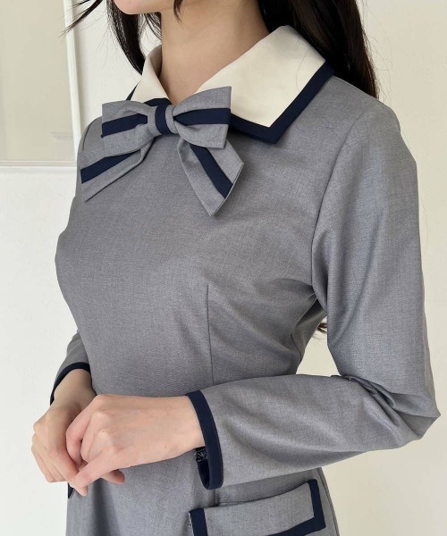 F i.n.t（フィント）の「ラインボウタイバイカラーワンピース（ワンピース・レディース・ライトグレー/ベージュ・FREE）」の14枚目の写真