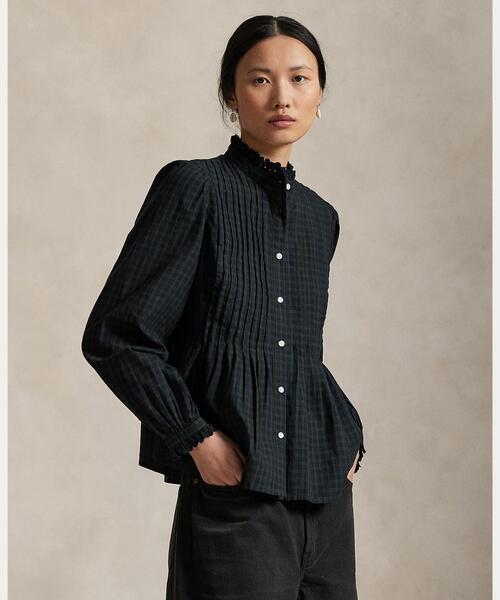 タグ付き未使用品★ラルフローレン　オーバーサイズシャツ　黒　ブラック　コットン ラルフローレン オープンカラーシャツ シルク×コットン×リネン L