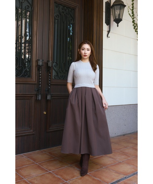 ワンピース herlipto Cable Knit Docking Flared Dress Cable Knit Docking Flared Dress（ワンピース）｜Her lip to（ハー