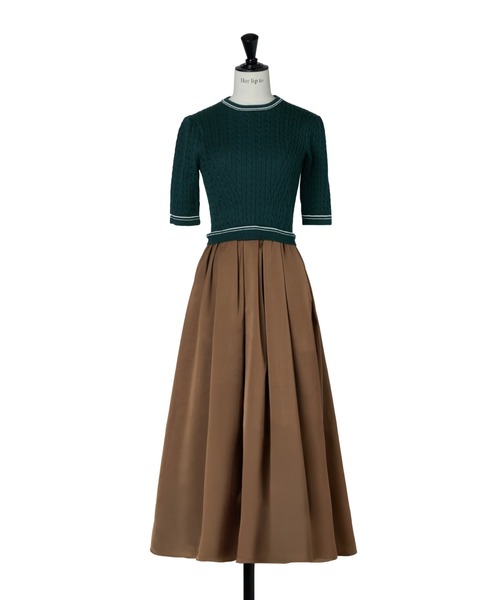 ワンピース Cable Knit Docking Flared Dress セール】Cable Knit Docking Flared Dress（ワンピース）｜Her lip to