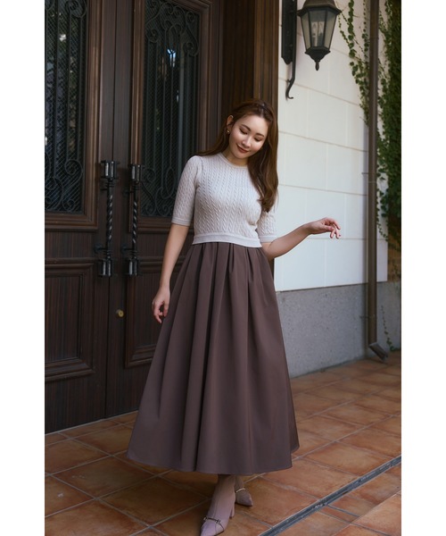Her lip to(ハーリップトゥー)の「Cable Knit Docking Flared Dress(ワンピース・レディース・ブラウン系/ダークグリーン系/グレー・S/M)」の4枚目の写真