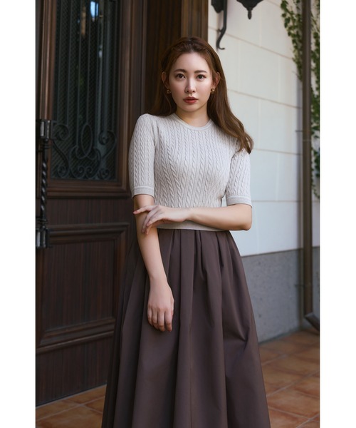 Her lip to(ハーリップトゥー)の「Cable Knit Docking Flared Dress(ワンピース・レディース・ブラウン系/ダークグリーン系/グレー・S/M)」の5枚目の写真