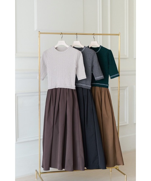 Her lip to(ハーリップトゥー)の「Cable Knit Docking Flared Dress(ワンピース・レディース・ブラウン系/ダークグリーン系/グレー・S/M)」の8枚目の写真
