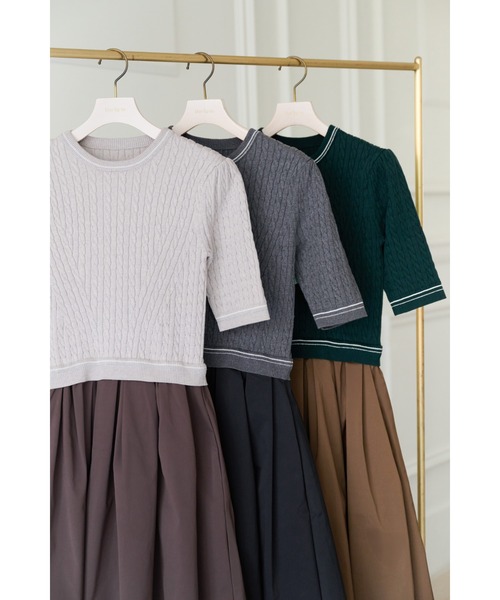 Her lip to(ハーリップトゥー)の「Cable Knit Docking Flared Dress(ワンピース・レディース・ブラウン系/ダークグリーン系/グレー・S/M)」の9枚目の写真