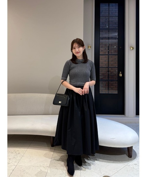 ワンピース herlipto clara cable knit dress black S セール】Cable Knit Docking Flared Dress（ワンピース）｜Her lip to