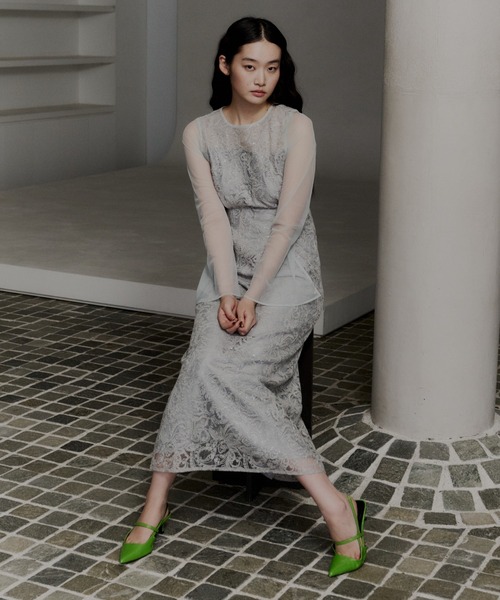 リーフエンブロイダリーバックデザインドレス / leaf embroidery back