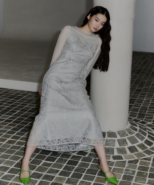 リーフエンブロイダリーバックデザインドレス / leaf embroidery back