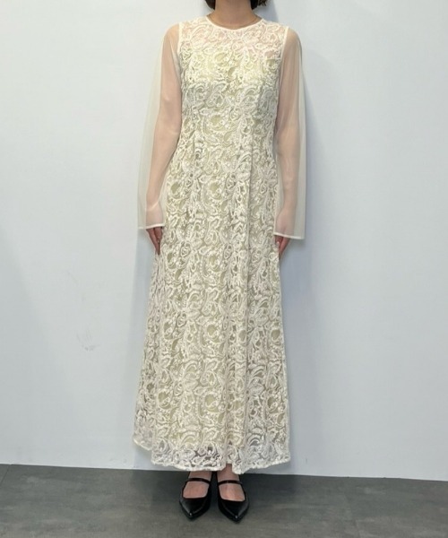 リーフエンブロイダリーバックデザインドレス / leaf embroidery back