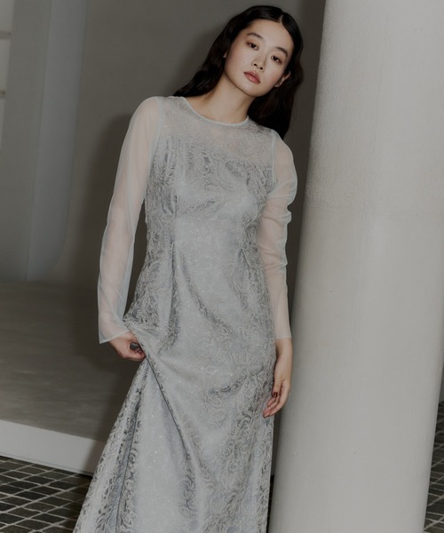 リーフエンブロイダリーバックデザインドレス / leaf embroidery back