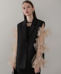【LEJA】ボリュームチュールスリーブベストセットアップドレス2点セット 美脚効果結婚式 パーティードレス 成人式 二次会 同窓会 お呼ばれ オケージョン 20代 30代