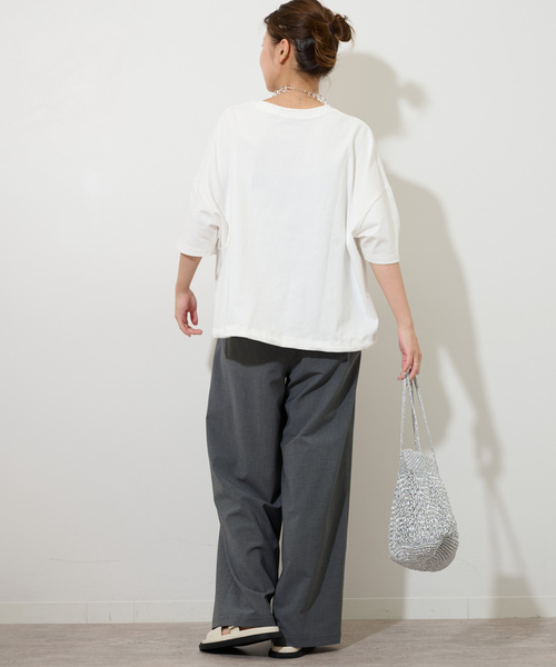 JOURNAL STANDARD relume（ジャーナルスタンダード　レリューム）の「《追加6》ギャザーヘムショートスリーブTシャツ（Tシャツ/カットソー・レディース・ベージュ/ホワイト/ライトグレー/ブラック・FREE）」の11枚目の写真