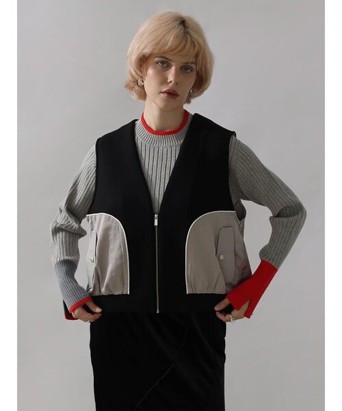 :ETHROF(イーサオブ)の「TRIMMING BI-COLOR CARDBOARD VEST(ベスト・レディース・ブラック/グレー・FREE)」の4枚目の写真