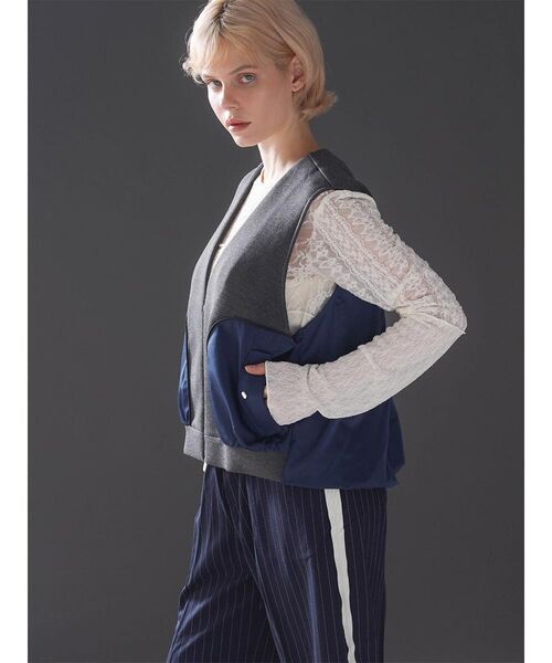 :ETHROF(イーサオブ)の「TRIMMING BI-COLOR CARDBOARD VEST(ベスト・レディース・ブラック/グレー・FREE)」の6枚目の写真