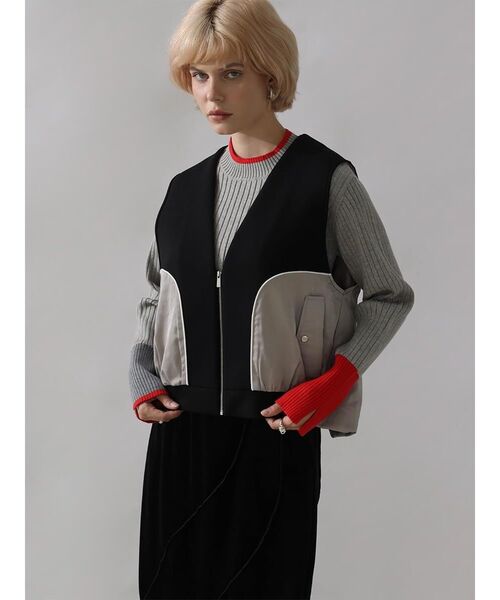 :ETHROF(イーサオブ)の「TRIMMING BI-COLOR CARDBOARD VEST(ベスト・レディース・ブラック/グレー・FREE)」の10枚目の写真