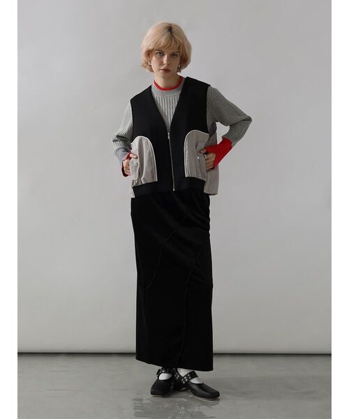 :ETHROF(イーサオブ)の「TRIMMING BI-COLOR CARDBOARD VEST(ベスト・レディース・ブラック/グレー・FREE)」の12枚目の写真