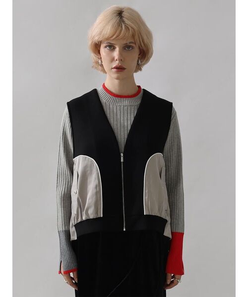 :ETHROF(イーサオブ)の「TRIMMING BI-COLOR CARDBOARD VEST(ベスト・レディース・ブラック/グレー・FREE)」の14枚目の写真