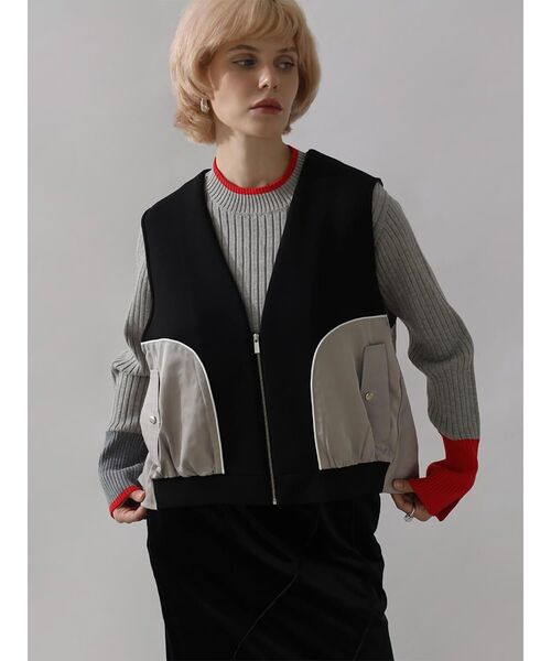 :ETHROF(イーサオブ)の「TRIMMING BI-COLOR CARDBOARD VEST(ベスト・レディース・ブラック/グレー・FREE)」の2枚目の写真