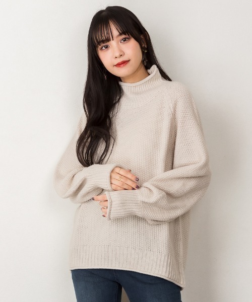 RCD(アールシーディー)の「チャンキー鹿の子編みセーター(ニット/セーター・レディース・ブラック/グリーン/レッド/モカ・M-L/LL~3L/4L~5L)」の5枚目の写真