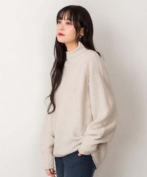 RCD(アールシーディー)の「チャンキー鹿の子編みセーター(ニット/セーター・レディース・ブラック/グリーン/レッド/モカ・M-L/LL~3L/4L~5L)」の6枚目の写真