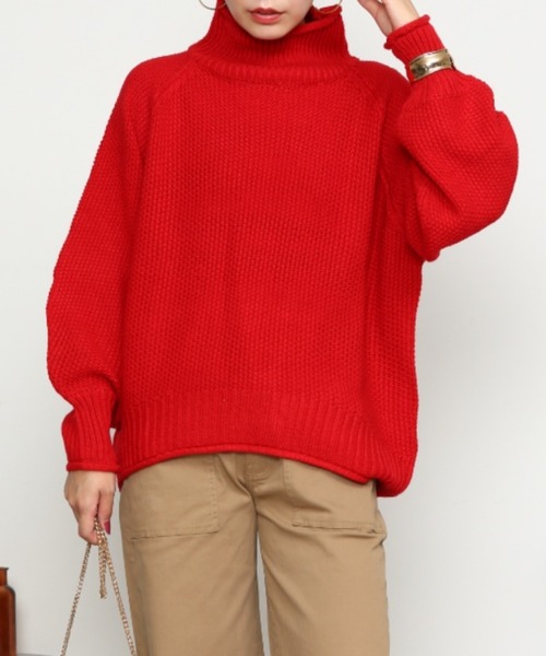 RCD(アールシーディー)の「チャンキー鹿の子編みセーター(ニット/セーター・レディース・ブラック/グリーン/レッド/モカ・M-L/LL~3L/4L~5L)」の17枚目の写真