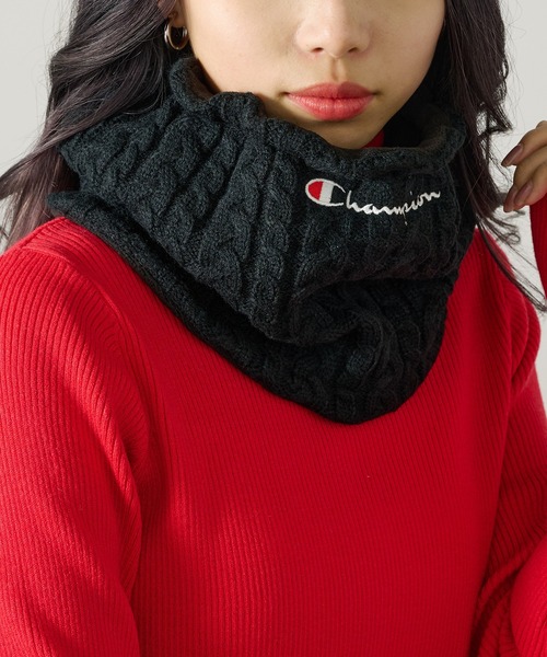 セール】【Champion】ケーブル編み裏フリースニットネックウォーマー