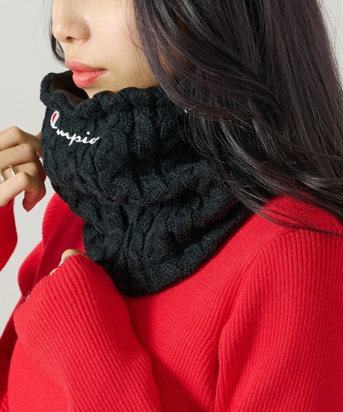 セール】【Champion】ケーブル編み裏フリースニットネックウォーマー