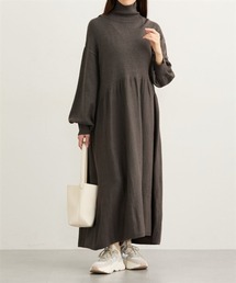 nissen | ウエスト切替ボリューム袖ニットワンピース(ワンピース)