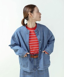 PAR ICI | ライトオンスデニム チャイナボタンシャツジャケット(セットアップ対応)(デニムジャケット)