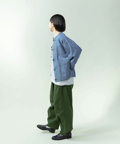 PAR ICI(パーリッシィ)の「ライトオンスデニム チャイナボタンシャツジャケット(セットアップ対応)(デニムジャケット・レディース・ブルー/ネイビー・FREE)」の9枚目の写真