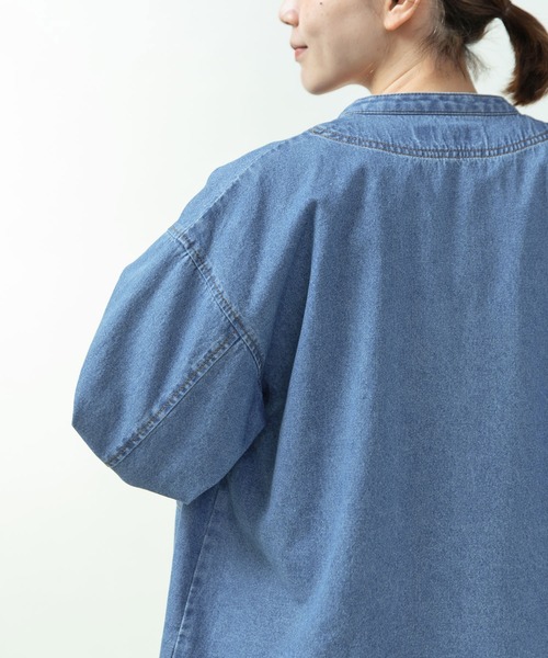 PAR ICI(パーリッシィ)の「ライトオンスデニム チャイナボタンシャツジャケット(セットアップ対応)(デニムジャケット・レディース・ブルー/ネイビー・FREE)」の7枚目の写真