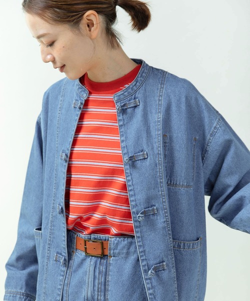 PAR ICI(パーリッシィ)の「ライトオンスデニム チャイナボタンシャツジャケット(セットアップ対応)(デニムジャケット・レディース・ブルー/ネイビー・FREE)」の5枚目の写真