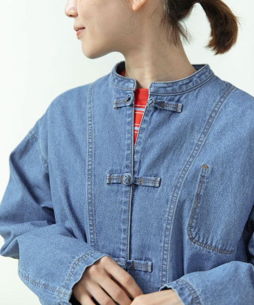 ライトオンスデニム チャイナボタンシャツジャケット(セットアップ対応