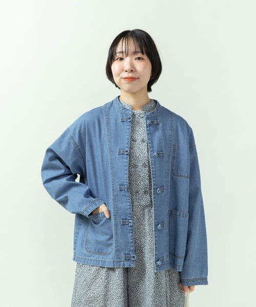 PAR ICI(パーリッシィ)の「ライトオンスデニム チャイナボタンシャツジャケット(セットアップ対応)(デニムジャケット・レディース・ブルー/ネイビー・FREE)」の13枚目の写真