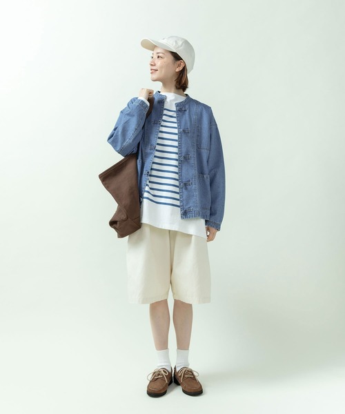 ライトオンスデニム チャイナボタンシャツジャケット(セットアップ対応