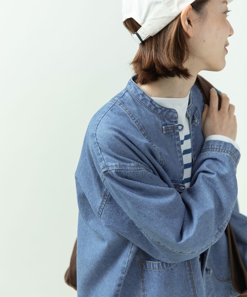 ライトオンスデニム チャイナボタンシャツジャケット(セットアップ対応