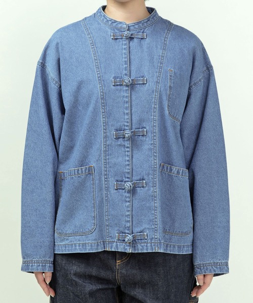 ライトオンスデニム チャイナボタンシャツジャケット(セットアップ対応